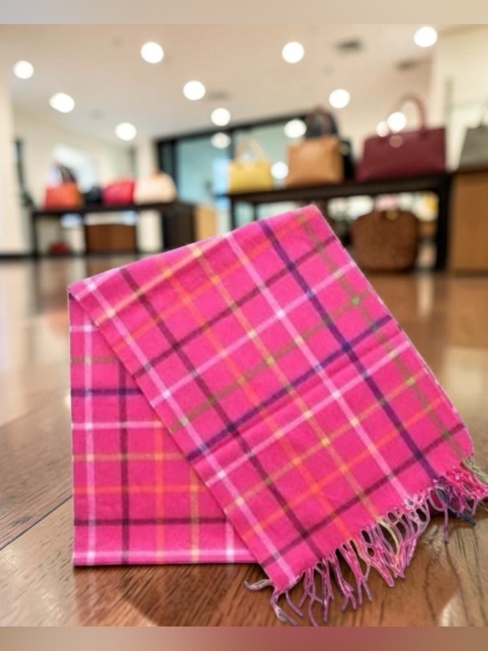 Coach legacy cashmere fringe plaid scarf PINK neck wrap